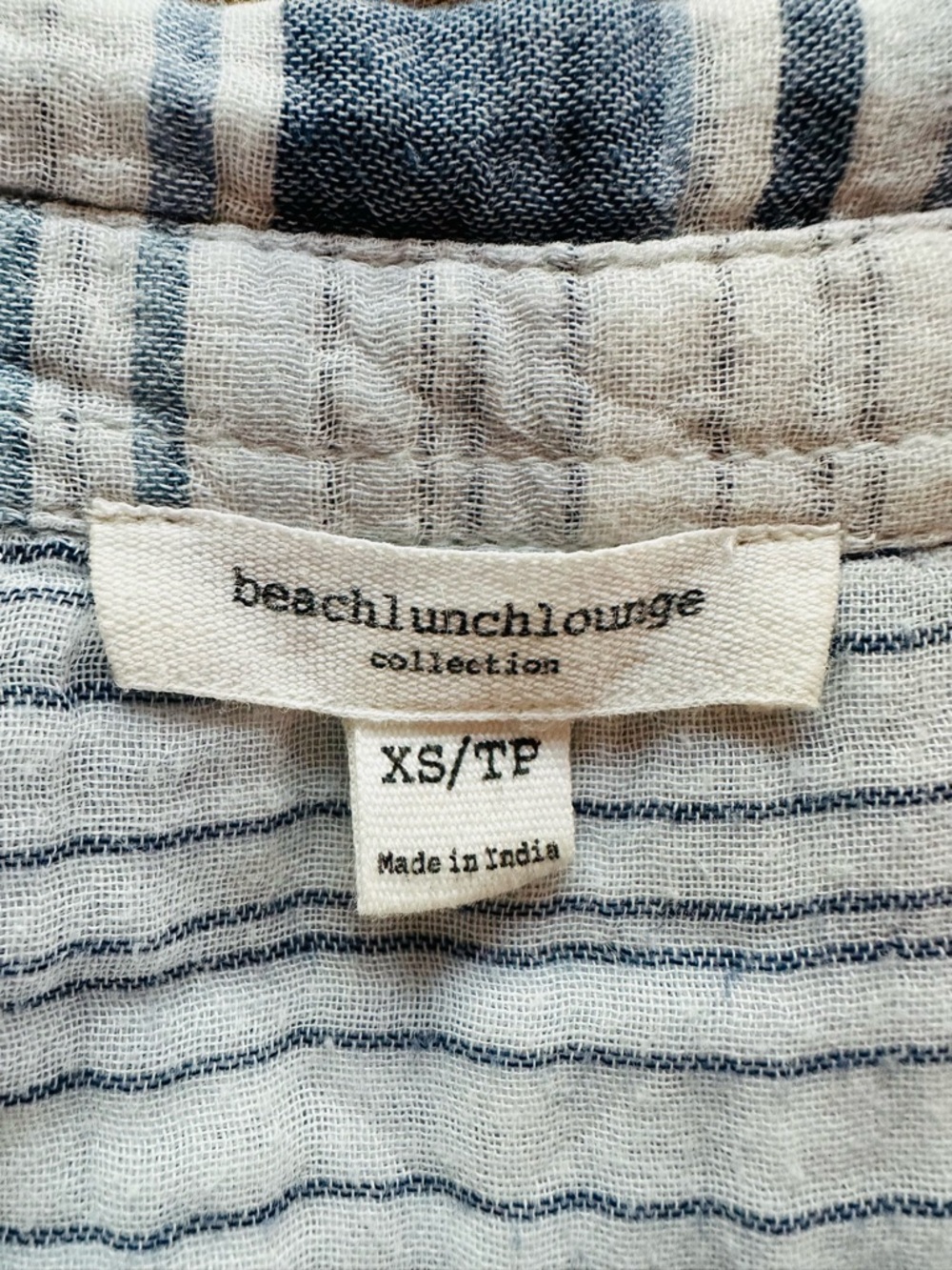 Beachlunchlounge 100% Cotton Coastal White/Blue Striped Gauze Popover Tunic XS - Picture 2 of 10